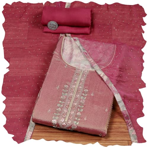 Biba Women Purple Silk Blend Machine Embroidered Unstitched Suit Set_FREE SIZE