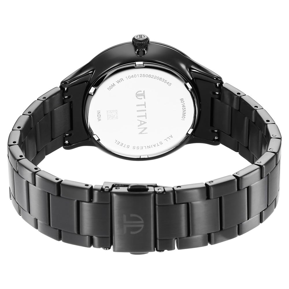 Titan Quartz World Time with Date Black Dial Black Stainless Steel Strap Watch for Men - NT90145NM01