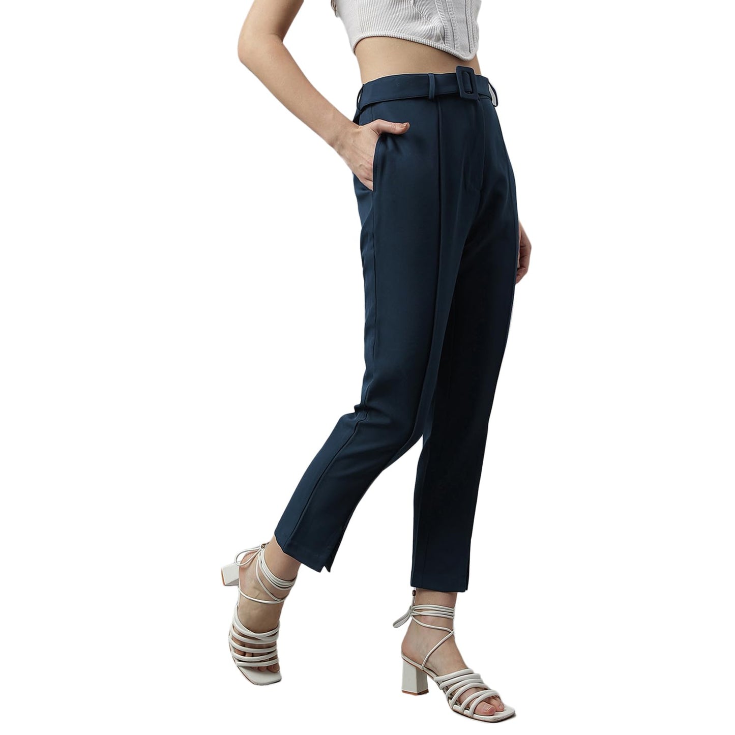 Latin Quarters Women Teal High-Rise Straight Fit Solid Pant/Trousers for Casual Wear_M