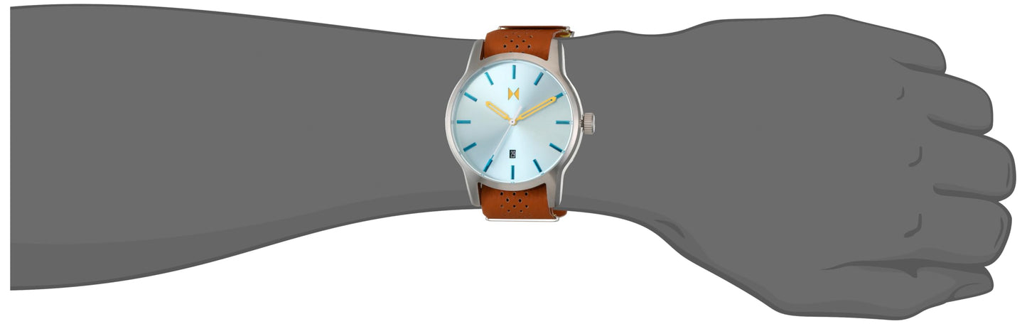 MVMT Classic Ii Qtz Basic Calendar Blue Sunray Round Dial Men's Watch|Tan Leather Material|Grey Color Band - 28000383-D