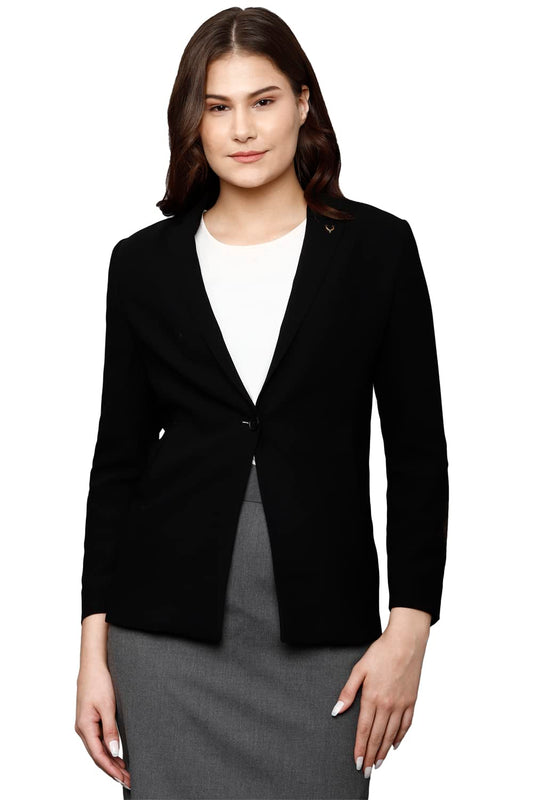 Allen Solly Women's Single Breasted-1 Button Blazer (AHBZWRGBI89376_Black