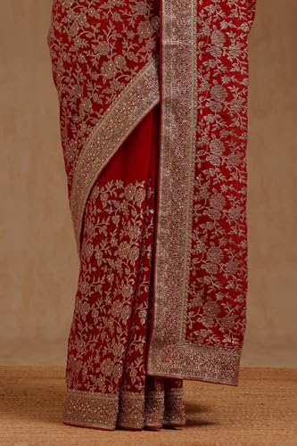 Soch Womens Red Georgette Embroidered Saree With Stone Work