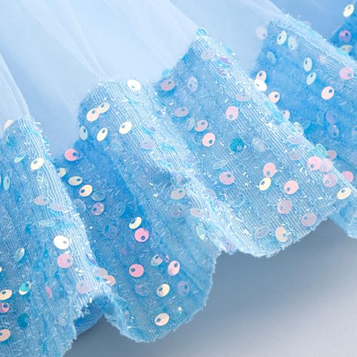 Hopscotch Girls Knee Length Party Dresses in Blue Color For Ages (5-6 Years)