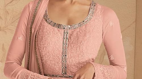 RUDRAPRAYAG Georgette and Santoon Embroidered Anarkali Gown for Women
