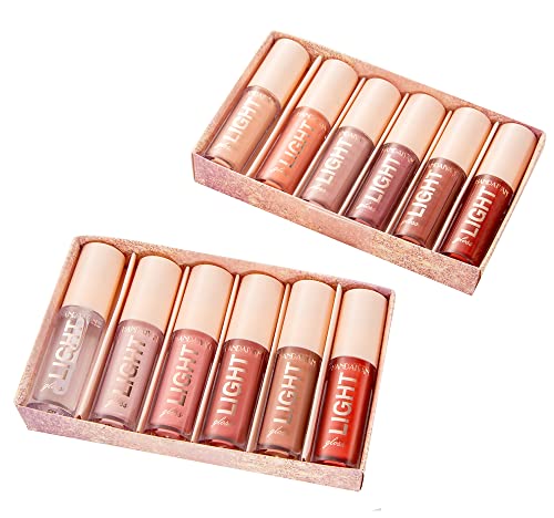 HANDAIYAN LIGHT LIPGLOSS SET - 12 Shades of Nude Lip Gloss, Clear Lip Gloss, and Sexy Liquid Lipstick for Women Lipstick Combo Pack WITH NEW AND IMPROVED APPLICATOR LID(SET A+SET B) (12 LIPGLOSS COMBO)