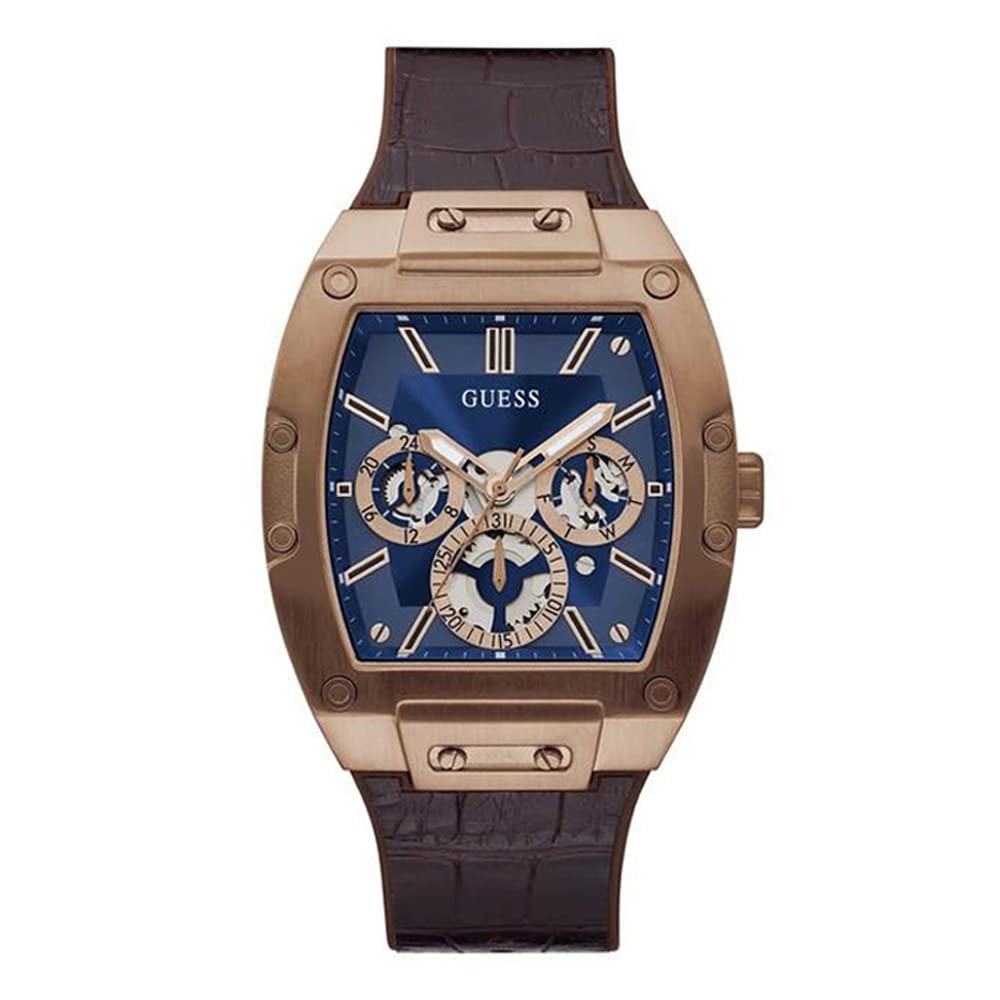 GUESS Chronograph Blue Dial Men's Watch-GW0202G2 Genuine Leather, Brown Strap