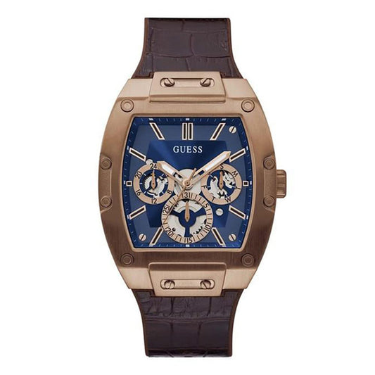 GUESS Chronograph Blue Dial Men's Watch-GW0202G2 Genuine Leather, Brown Strap