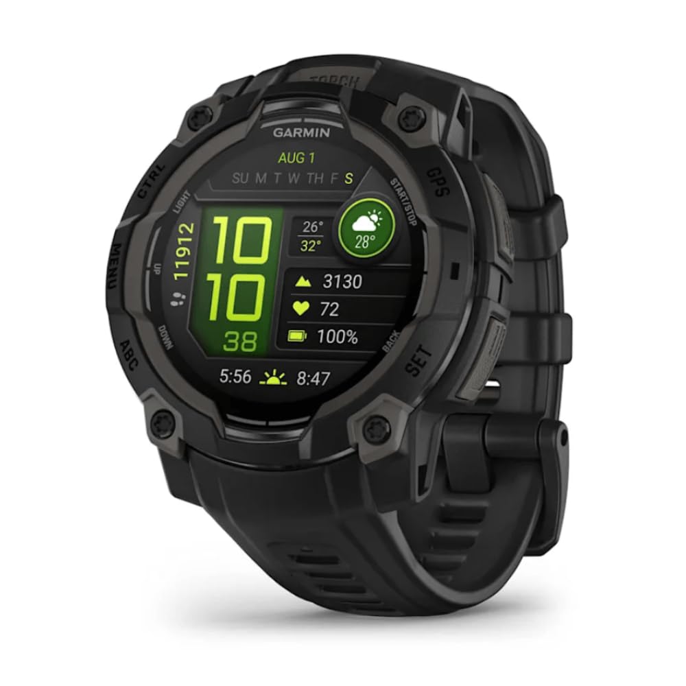 Garmin Instinct® 3 45mm, AMOLED Display, Rugged Outdoor GPS Smartwatch, Metal-Reinforced Bezel, Built-in Flashlight, Up to 18 Days of Battery Life, Black