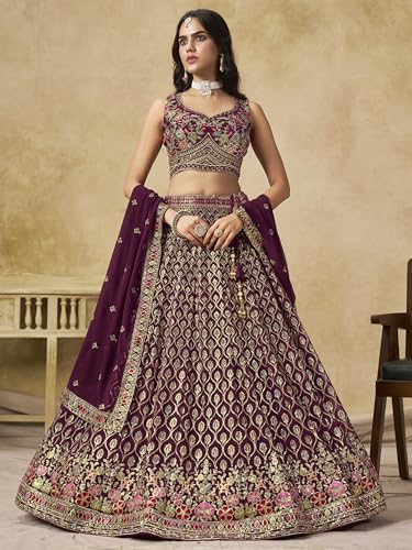 Zeel Clothing Women's Sequins and Thread Embroidered Work Georgette Lehenga Choli With Dupatta (5134-Women-Lehenga-Choli-Latest; Free size) (Maroon)