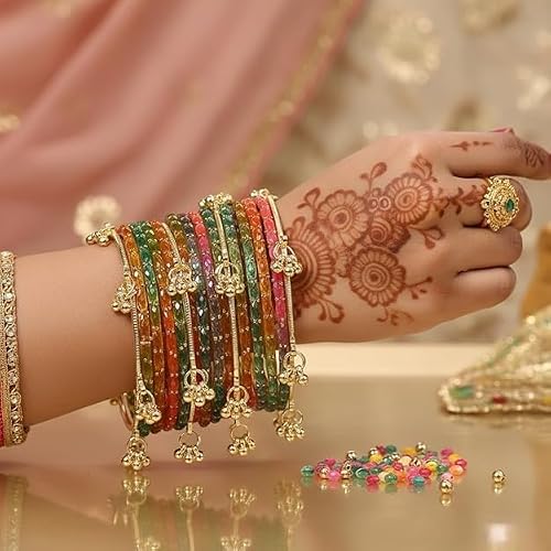 MS DESIGNS & BEAUTY Kashmiri Ghungroo Glass Bangle Set for Women, 16