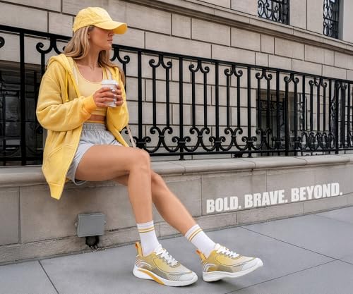LOUIS STITCH Women’s Zest Yellow Lightweight Athleisure Sport Shoes | The Athleisure Series | Ultra-Lightweight Lace-Up Shoes for Women| Perfect for Casual, Gym & Travel Wear | LSLD-AT-RF02 | UK-4
