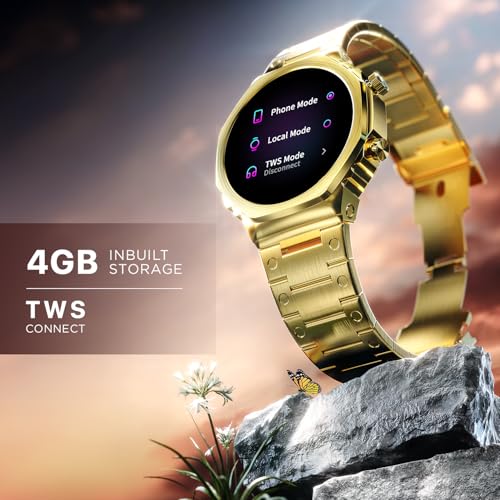 Fire-Boltt Onyx- 36.3mm AMOLED Always On Display Smart Watch, 466 * 466 High Resolution, Bluetooth Calling, Steel Design, IP67, 4GB Storage, 300+ Sports Modes, 130+ Watch Faces (Gold)