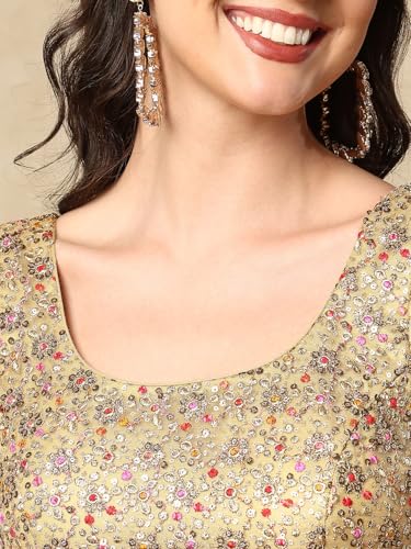 S SALWAR STUDIO Golden Embroidered Net Sleeveless Readymade Saree Blouse