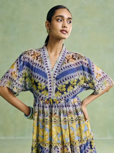 Aarke Ritu Kumar Blue Exotic Floral Short Dress with Camisole