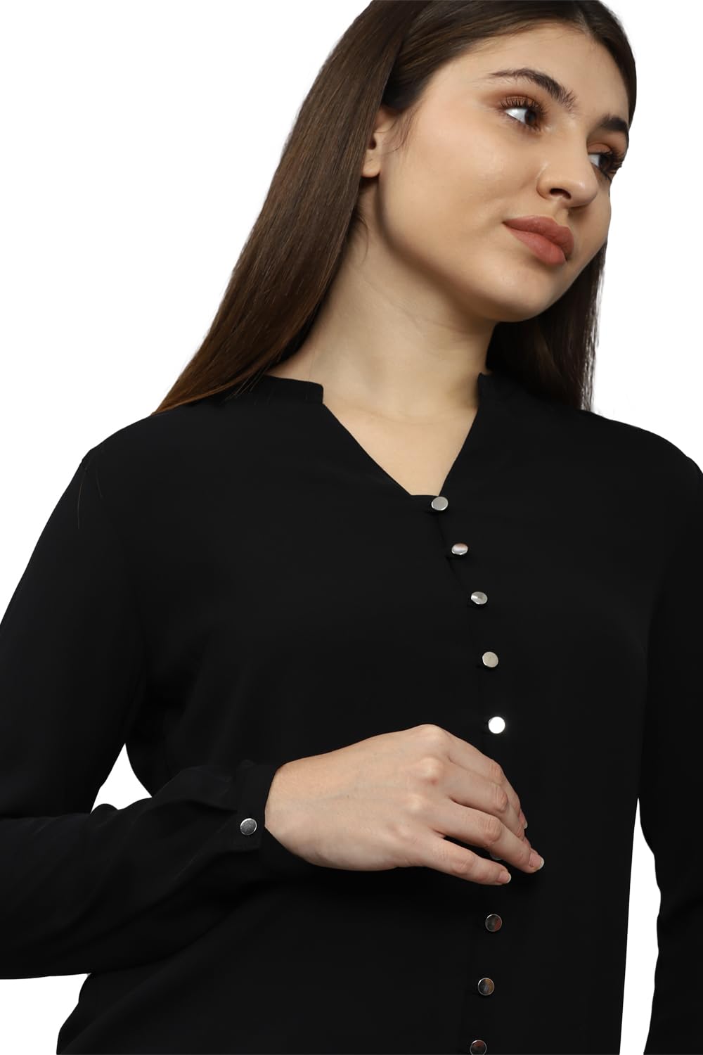 Allen Solly Women's Regular Fit Shirt (AHTSCRGFA80400_Black