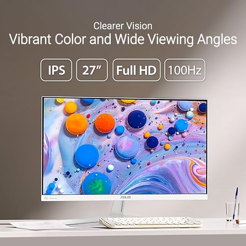 ASUS 27 inch 1080p Eye Care Monitor (VU279HFI-W) - Full HD, IPS, 100Hz, SmoothMotion, Adaptive Sync, Nano ion, Eye Care Plus, Blue Light Filter, Flicker-Free, Assembly
