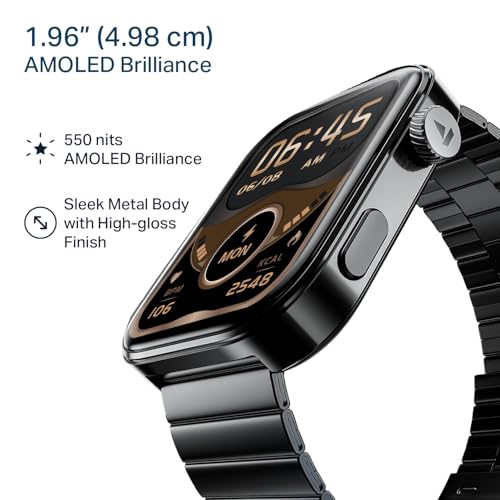 boAt Chrome Endeavour, Premium Metal Body, 1.96”(4.97cm) AMOLED Display,AI Coach Health Insights,Advanced S1 Processor,HRV,VO2 Max,Auto Watchface Refresh, Smart Watch for Men & Women (Steel Black)
