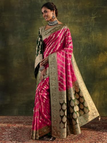 Libas Art bandhani woven design Satin Saree For Women With Unstitched Blouse Piece | Traditional Saree For Festive & Wedding