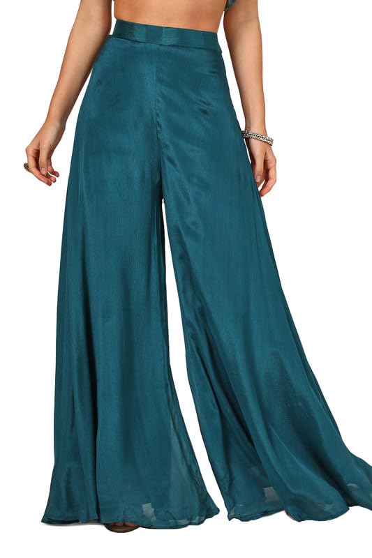 Soch Womens Teal Tissue Embroidered Co-Ord Set With Sequins