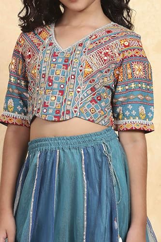 Biba Girls Blue Cotton Printed Kalidar Lehenga Set_4-5Y