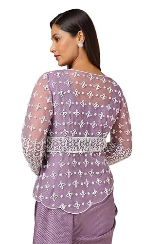 Soch Womens Lavender Satin Embellished Ready-To-Wear Saree With Jacket