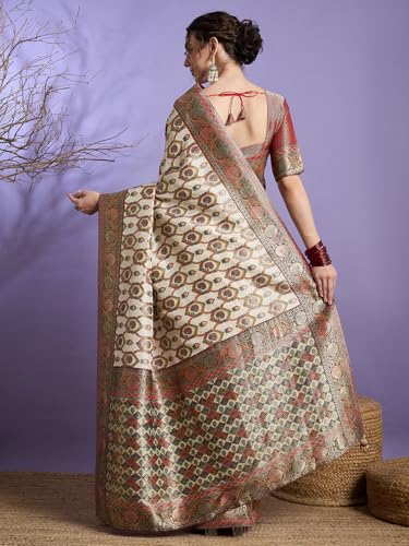 AKHILAM Women's Kanjivaram Woven Soft Silk Saree With Blouse Piece
