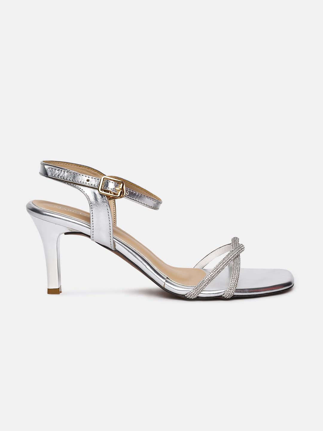 Marc Loire Women Embellished Slim Heel Fashion Sandal with Adjustable Ankle Strap (Silver, 4)