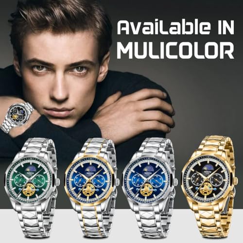 NIBOSI Chronograph Fly Wheel Watch For Men Analog Quartz Dress Diamond Business Stainless Steel Watches Date Luxury Men's Wristwatch|Birthday Gift For Men|Gift For Husband, Brother (Silver-Black)