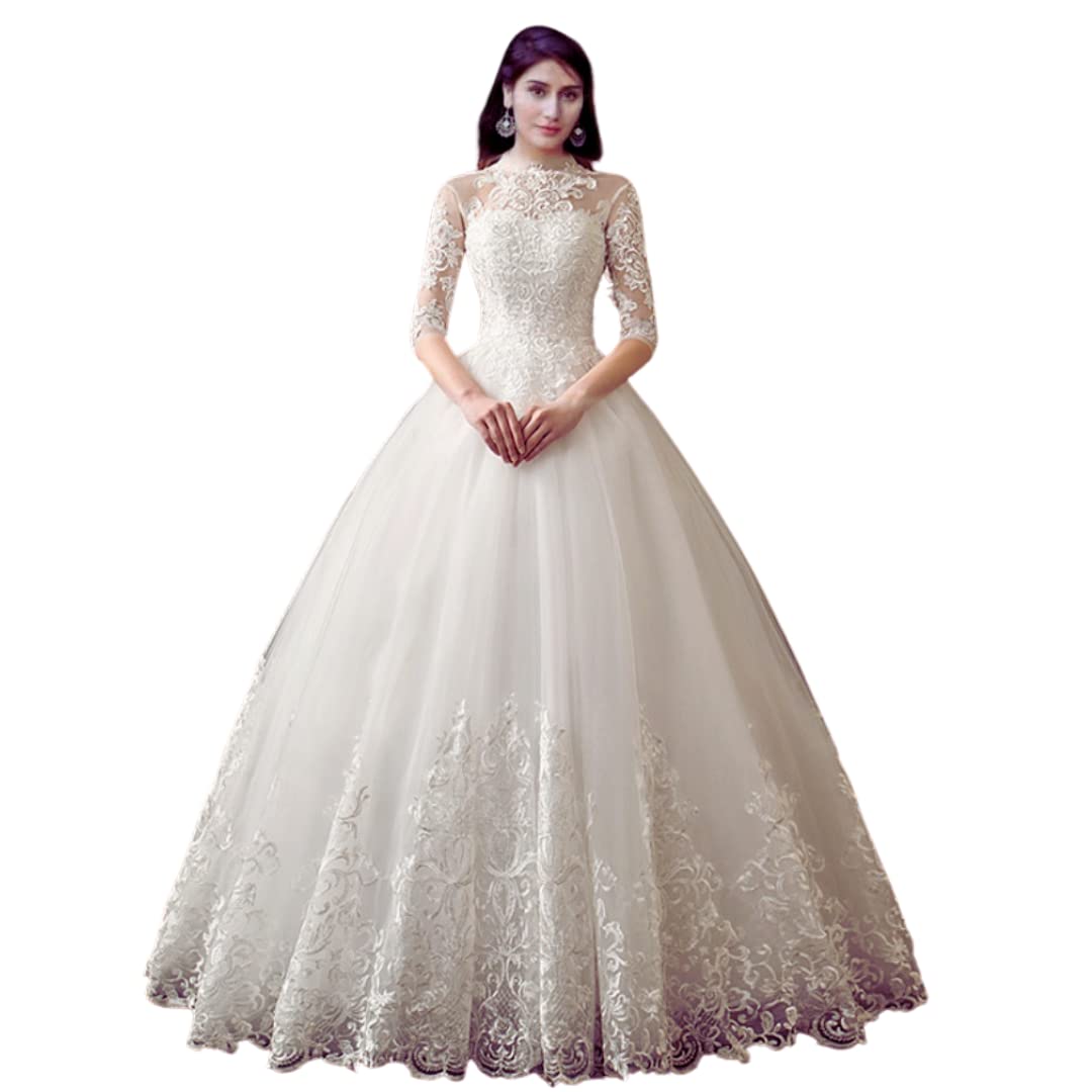 GOWNLINK Christian and Catholic Bridal High Neck Wedding Gown GLTD39B India White (Small)