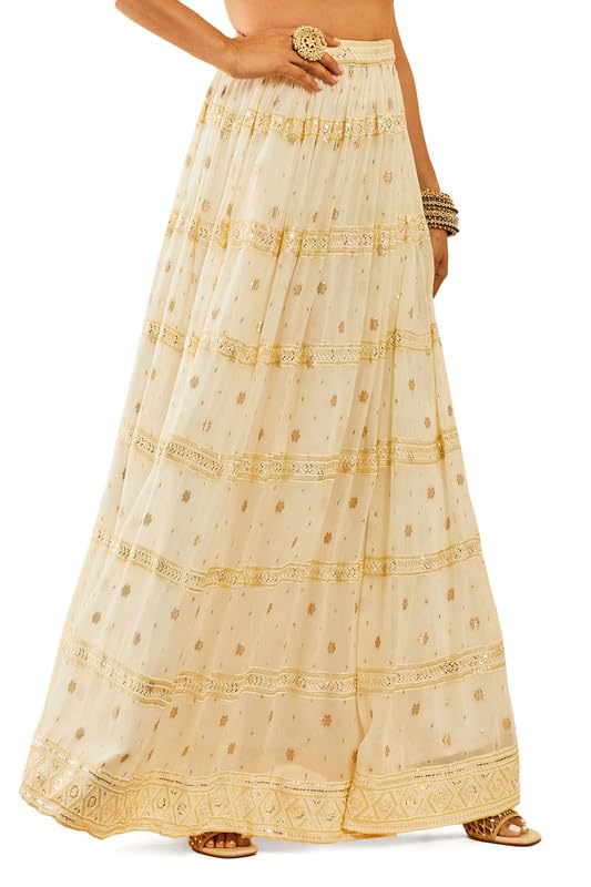 Soch Womens Off White Embellished Georgette Lehenga Choli