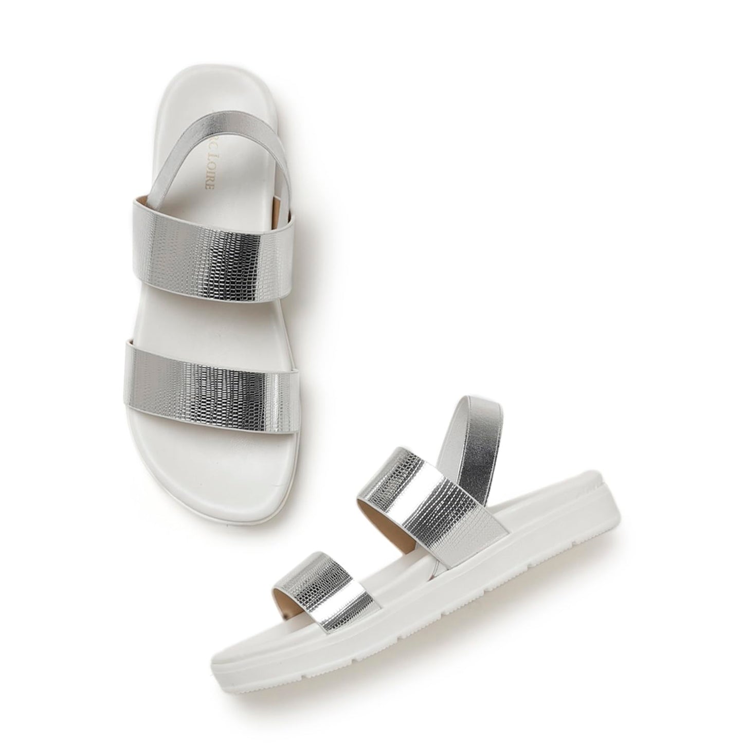 Marc Loire Women Embellished Platform Heel Fashion Sandal with Adjustable Ankle Strap (Silver, 4)