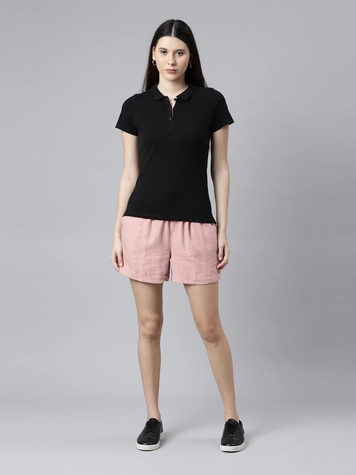 GO COLORS Women Medium Pinks High Rise Solid Linen Linen Shorts - L