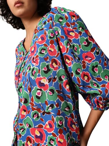 ONLY Women Floral Print Polyester Blend Blue Casual Top