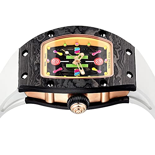 FEICE Women's Automatic Wrist Watch Fashion Skeleton Mechanical Watch with Carbon Fiber Strap Luminous Waterproof Wristwatch for Ladies FM606 (Black&White)