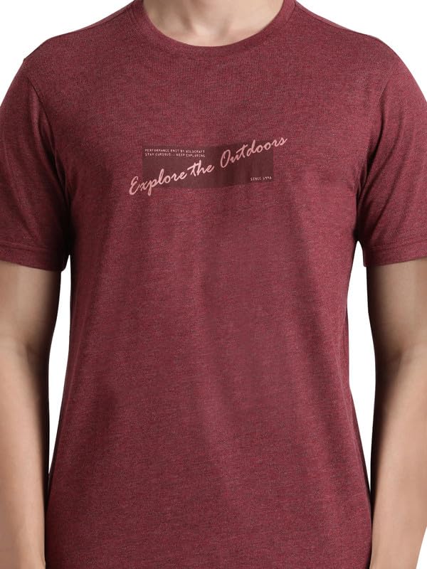 Wildcraft Stylish Men Polyester Kooltex Crewneck Graphic T-shirt - | Half Sleeve Regular Fit T-shirt for Mens (Wine, L)