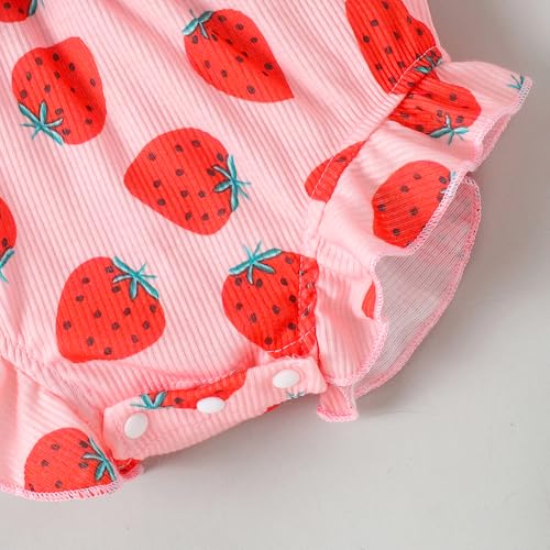 Hopscotch Girls Full Sleeves Pink Strawberry Bow Applique Bodysuits For Ages (9-12 Months)