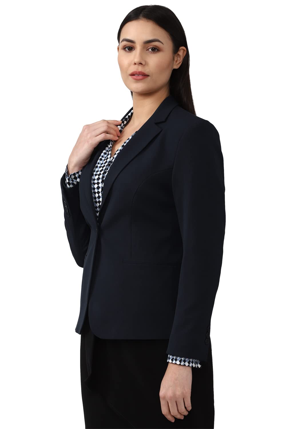 Van Heusen Women's Blazer,Full Sleeves Regular (VWBZCRGBN66997_Navy_S)