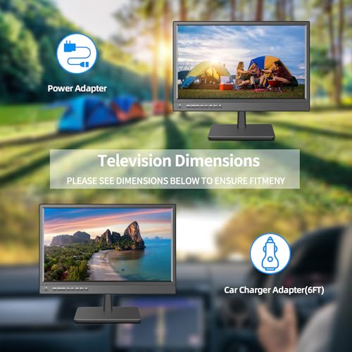 Jexiop 17 inch TV, small flat screen TV with ATSC digital tuner - HDMI & USB port in-dual power - 12 Volt charger cable and AC power suitable-for caravan, kitchen, bedroom