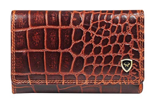 Calfnero Women's Genuine Leather Wallet-Long Purse Wallet with Multiple Card Slots, Zip Pocket and Note Compartment (Cognac)