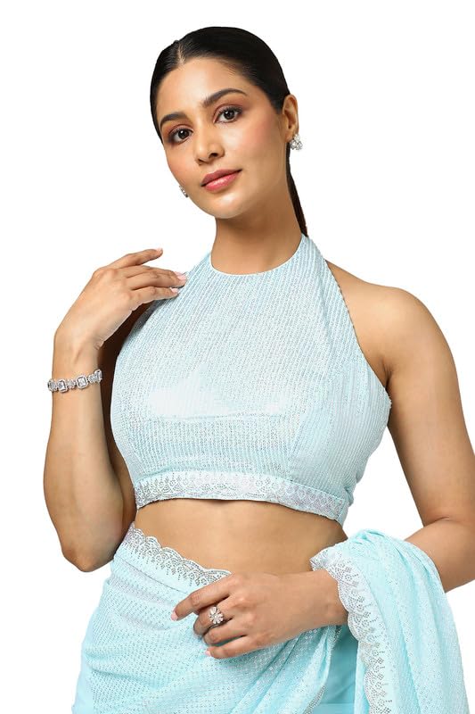 Soch Womens Turquoise Blue Georgette Embellished Saree With Sequins