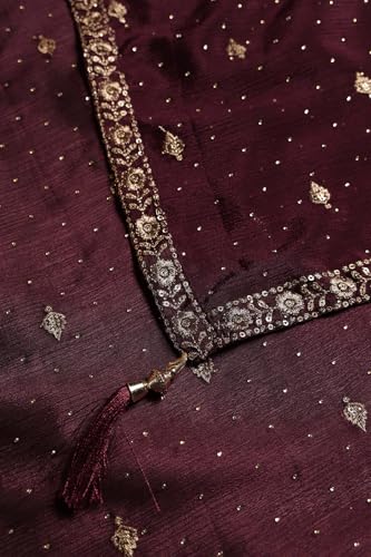 Soch Womens Wine Chinon Floral Lehenga Choli Set With Stone Work
