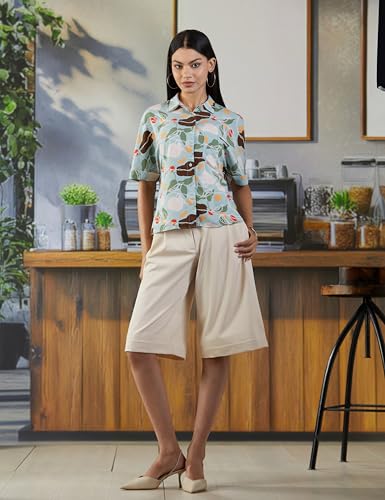 VERO MODA Women Botanical Print Viscose Regular Fit Green Shirt