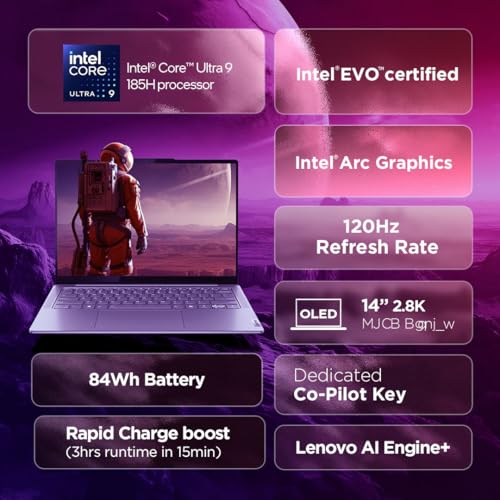 Lenovo Yoga Slim 7 Intel Core Ultra 9 185H 14"(35.5cm) WUXGA-OLED Laptop (32GB RAM/1TB SSD/AI PC/2Wx4 Speakers/Windows 11/Microsoft 365 Basic + Office Home 2024/1Yr ADP Free/Grey/1.39Kg), 83CV00B3IN