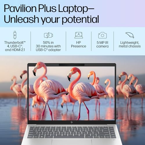 HP Pavilion Plus, 13th Gen Intel Core i5-1335U Laptop (16GB DDR5, 512GB SSD) IPS WUXGA Anti-Glare, 14"/35.6cm, Win 11, M Care Pack 2 Years Additional Warranty with Onsite Support