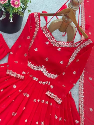 SAMUYA Elegant Red Anarkali Dress with Silver Embroidery, Traditional Indian Wedding Gown, Floor Length Ethnic Wear with Dupatta (in, Alpha, 2XL, Regular)
