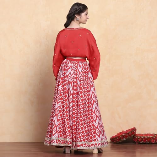 Biba Girl's Polyester Lehenga Set (KWSNKIS6316SS25RED_Red_14-15 Year)