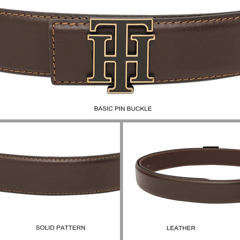 Tommy Hilfiger Men's Skibet Leather Belt - Th Interlock Monogram - Rich Brown For Classic Casual Styling & Gifting | Size M - 90 CM