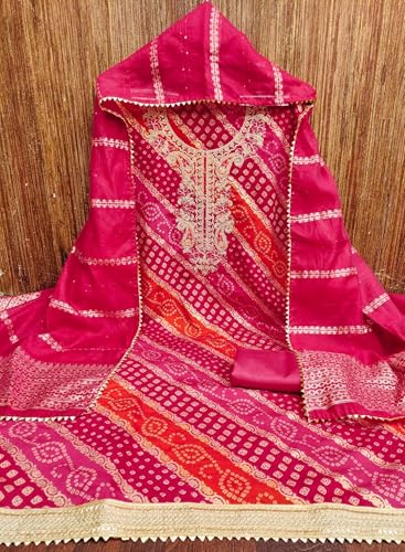 Leeli Peeri Designer Women's Chanderi Print With Sequence Coding Work Unstitched Dress Material