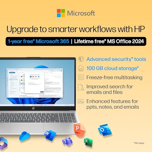 HP 15 Laptop, AMD Ryzen 7 7730U (16GB DDR4,512GB SSD) Anti-Glare, Micro-Edge,15.6''/39.6cm, FHD, Win11, M365 Basic(1yr),Office Home24,Silver,1.59kg,FHD Camera w/Privacy Shutter, Backlit KB, fc0761AU