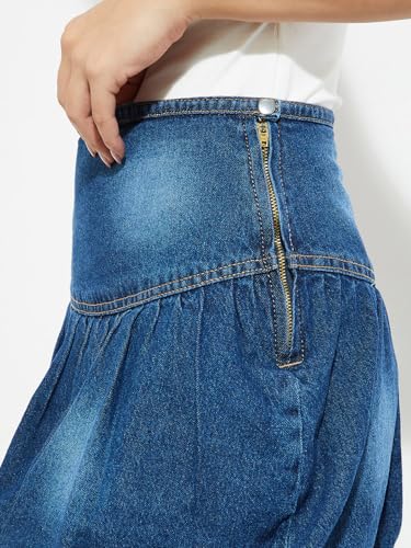 Max Alaya F x URB_N Women Bubble Hem Denim Skirt, Blue, L